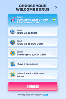 OnlySpins Australia registration welcome bonus selection with pokies and sports bonus options in AUD