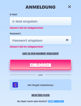 OnlySpins Casino Anmeldemaske mit E-Mail- und Passwortfeld für sicheren Kontozugriff