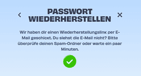 OnlySpins Passwort-Wiederherstellung Bestätigungsbildschirm nach erfolgreichem Reset