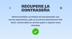 Confirmación de recuperación de contraseña de OnlySpins España tras el envío exitoso del enlace