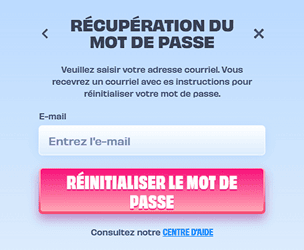 Écran mot de passe oublié OnlySpins France avec champ e-mail pour récupérer le compte
