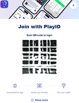 Interfaz de inicio de sesión PlayID España con código QR y verificación por teléfono para autenticación SSO segura