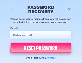 OnlySpins forgot password screen with email input field to initiate account recovery