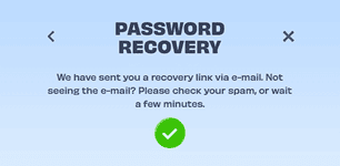 OnlySpins password recovery confirmation screen showing successful reset link dispatch